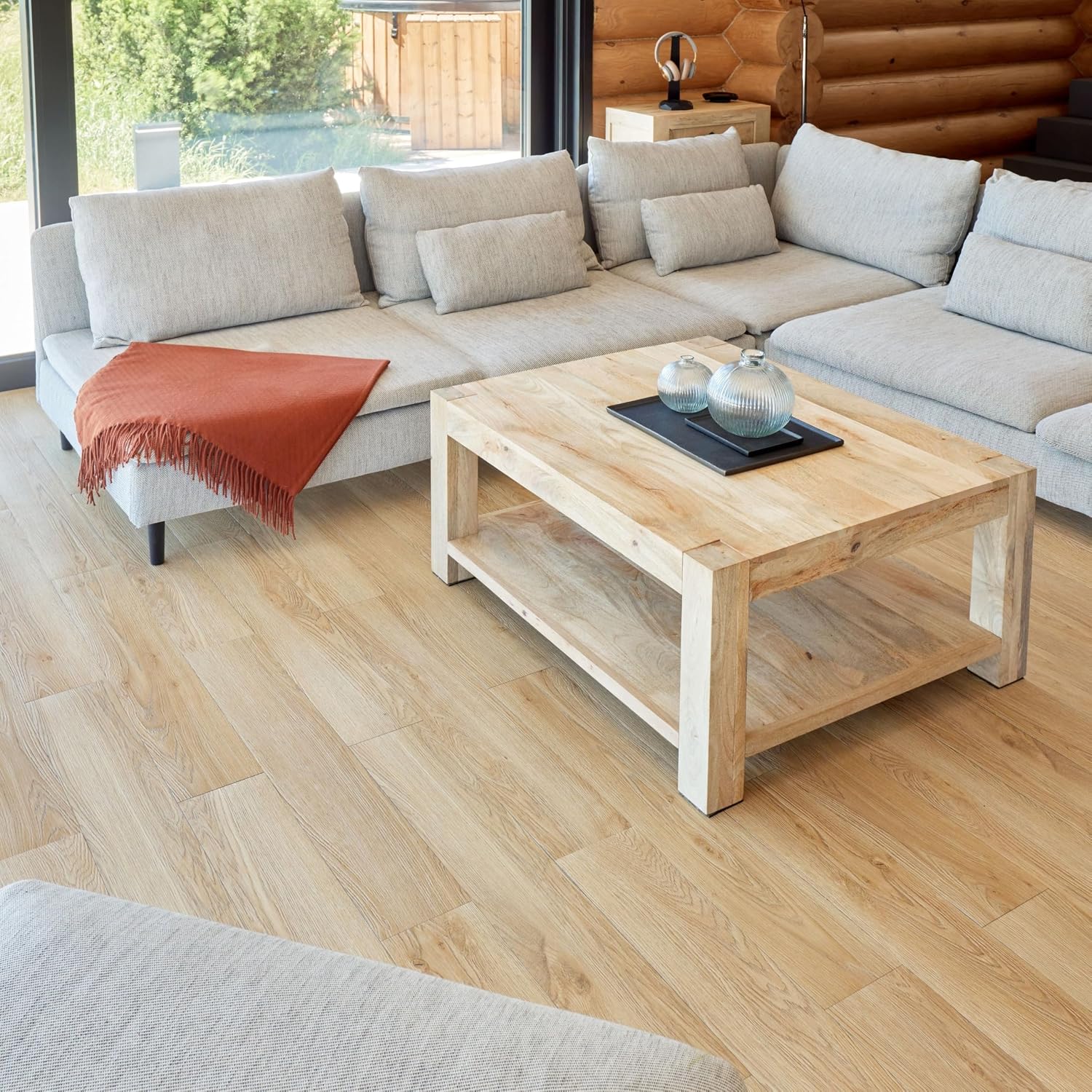 Self Adhesive Floor Planks - 7 Planks Pack Covering 10.47 sq ft / 0.97sqm | Each Stick On Tile Plank Measures 5.9x35.9in (91.4x15.2cm) | Peel And Stick Vinyl Flooring | Beige Wood Effect
