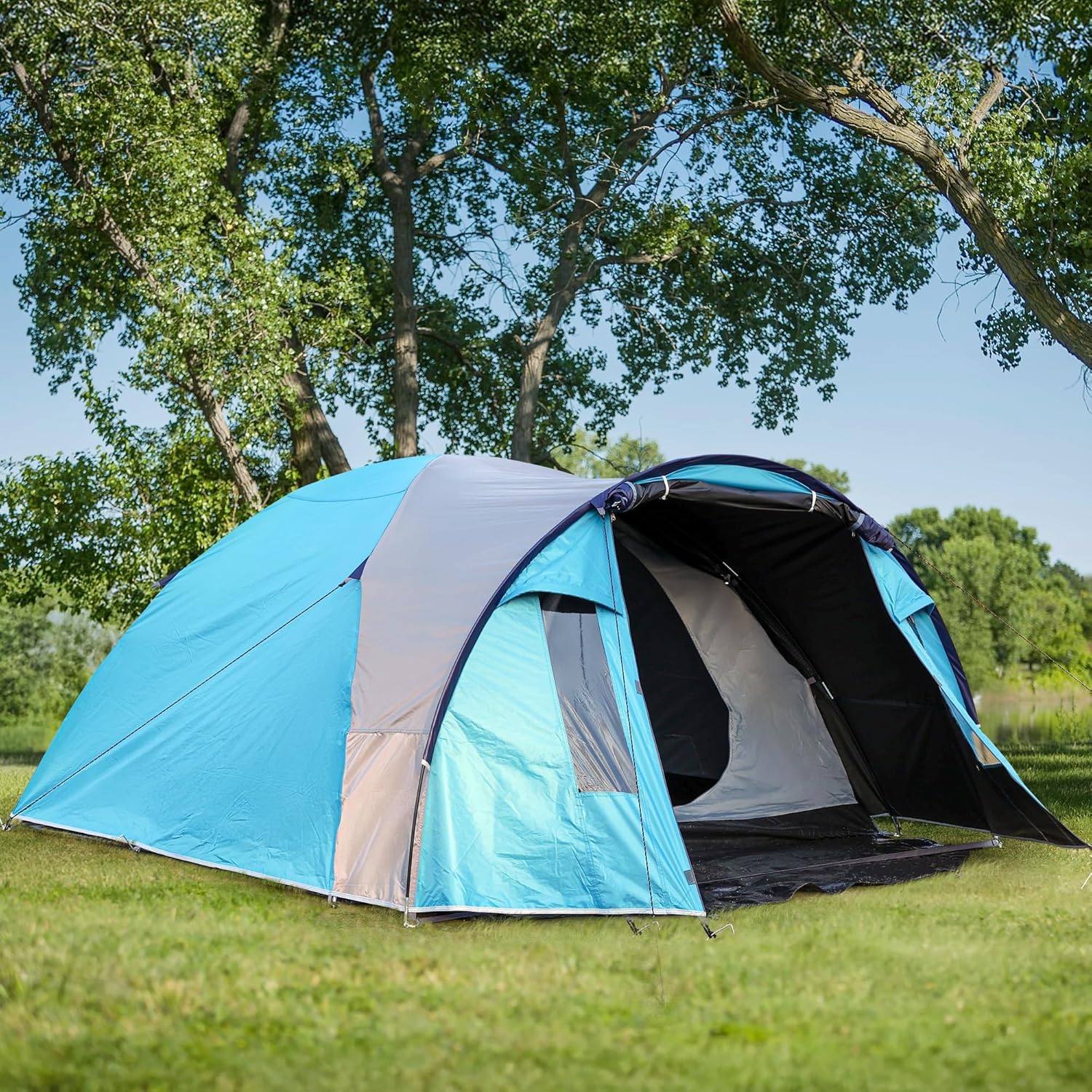 BlueWood Dome Camping Tent for 3-4 Person, Double Layer, Lightweight Holiday Family Camping and Hiking Tent, Waterproof, Sewn-in Groundsheet