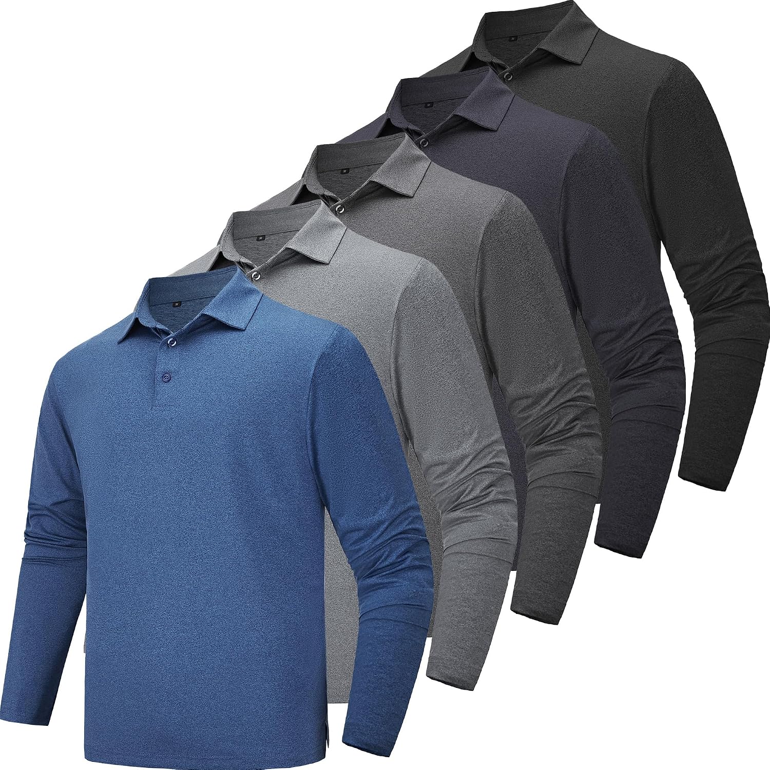 TVKSOM 5 Pack Polo Shirts for Men Long Sleeve Quick Dry Mens Polo Shirts Golf T Shirt Moisture Wicking Casual Workout