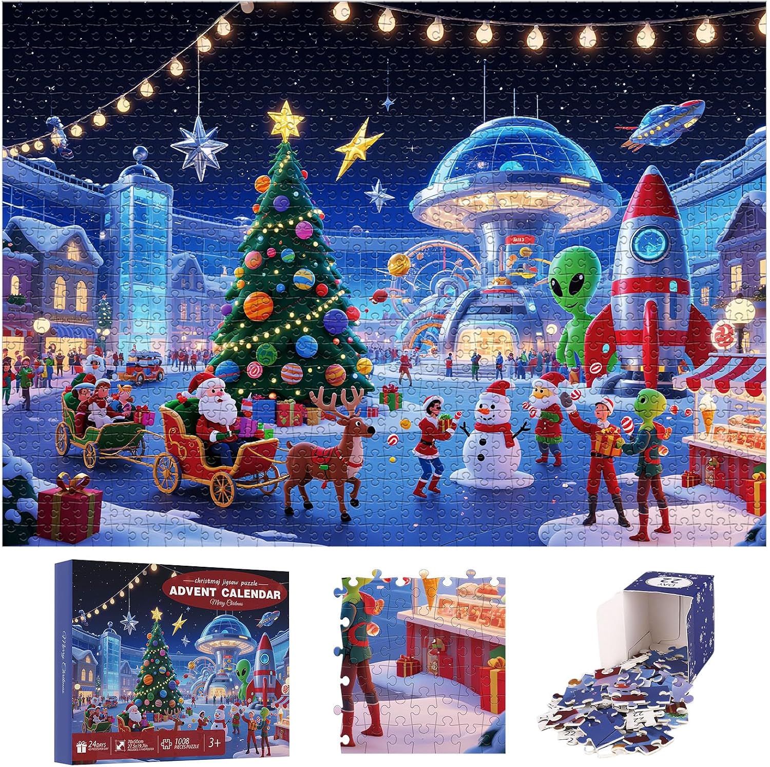 Advent Calendar 2025 Jigsaw Puzzles for Adult Kids Toys 1008 Pieces Jigsaw Puzzles Christmas Birthday Gifts for Women Men Boys Girls