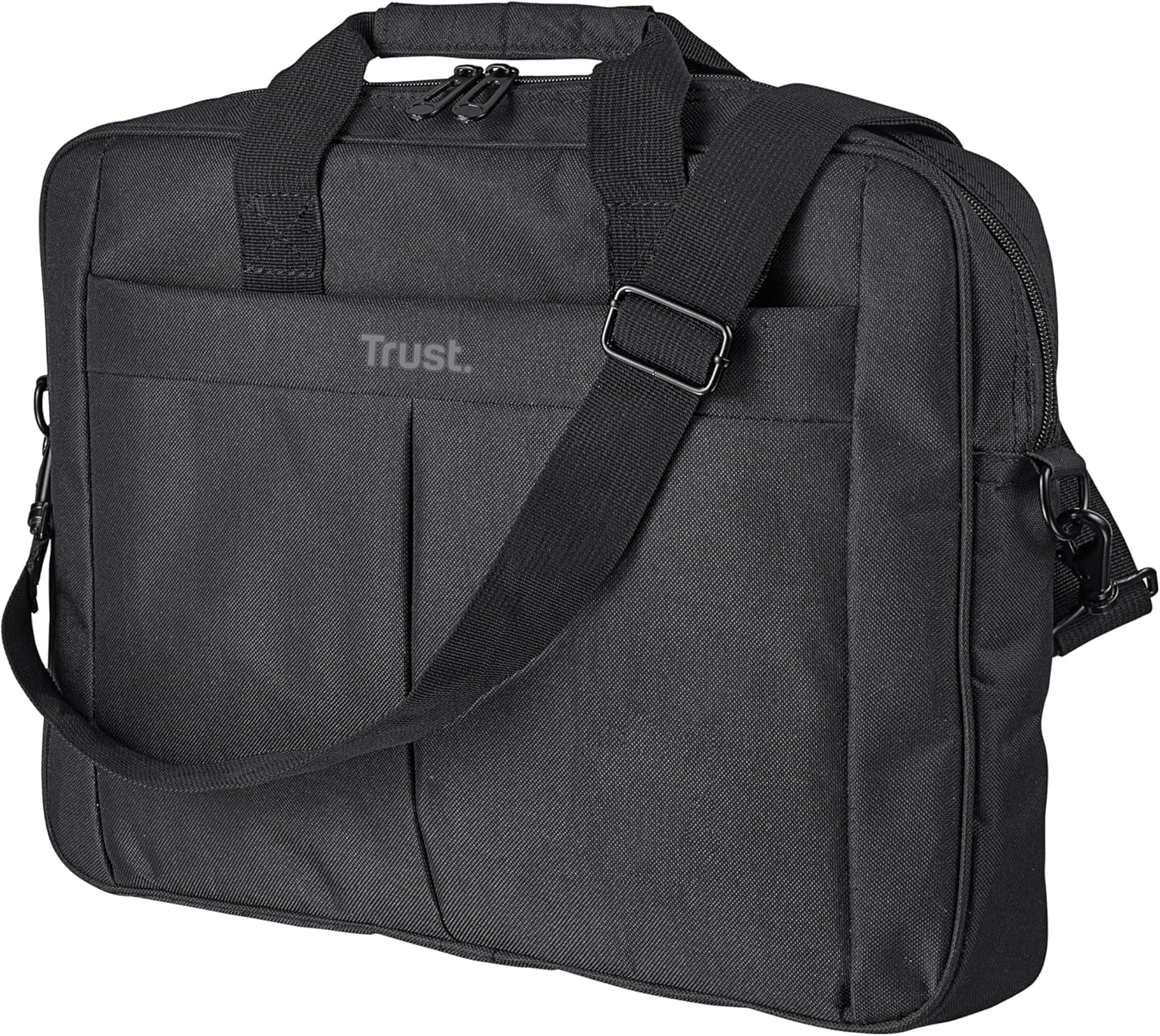 Trust Primo Laptop Bag 16 Inch, Work Bag with Padded Interior, Adjustable Shoulder Strap, Dual Metal Zippers, Messenger Bag for Business, Notebooks, Macbook - Black