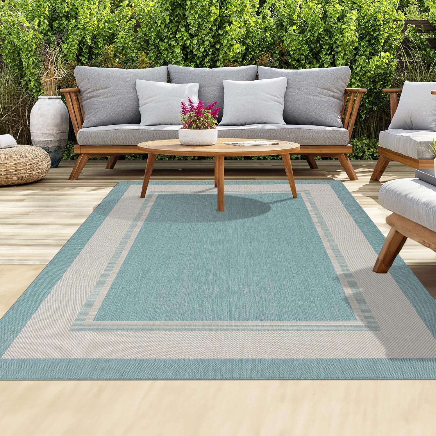 homeart Outdoor Rugs | Easy-Cleaning Indoor & Outdoor Area Rugs for Porch, Deck, Balcony, Garden, Picnic, Kitchen, Hallway | UV & Weather-Resistant Large Patio Rug Mats Aqua Cream, 160 x 230 cm