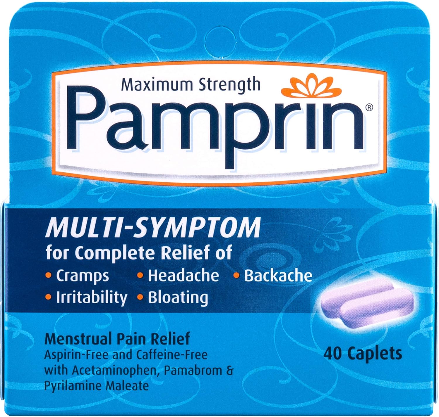 Pamprin Multi-Symptom Caplets 40 Caplets (Pack of 4)