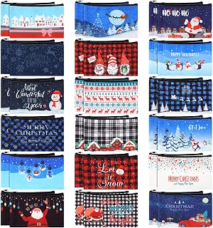Abbylike 36 Pieces Christmas Makeup Bags Bulk Christmas Gifts Plaid Cosmetics Santa Gnomes Elk Snowman Christmas Purse Double Sided Goodie Bags for Women Travel Holiday Present,18 Styles