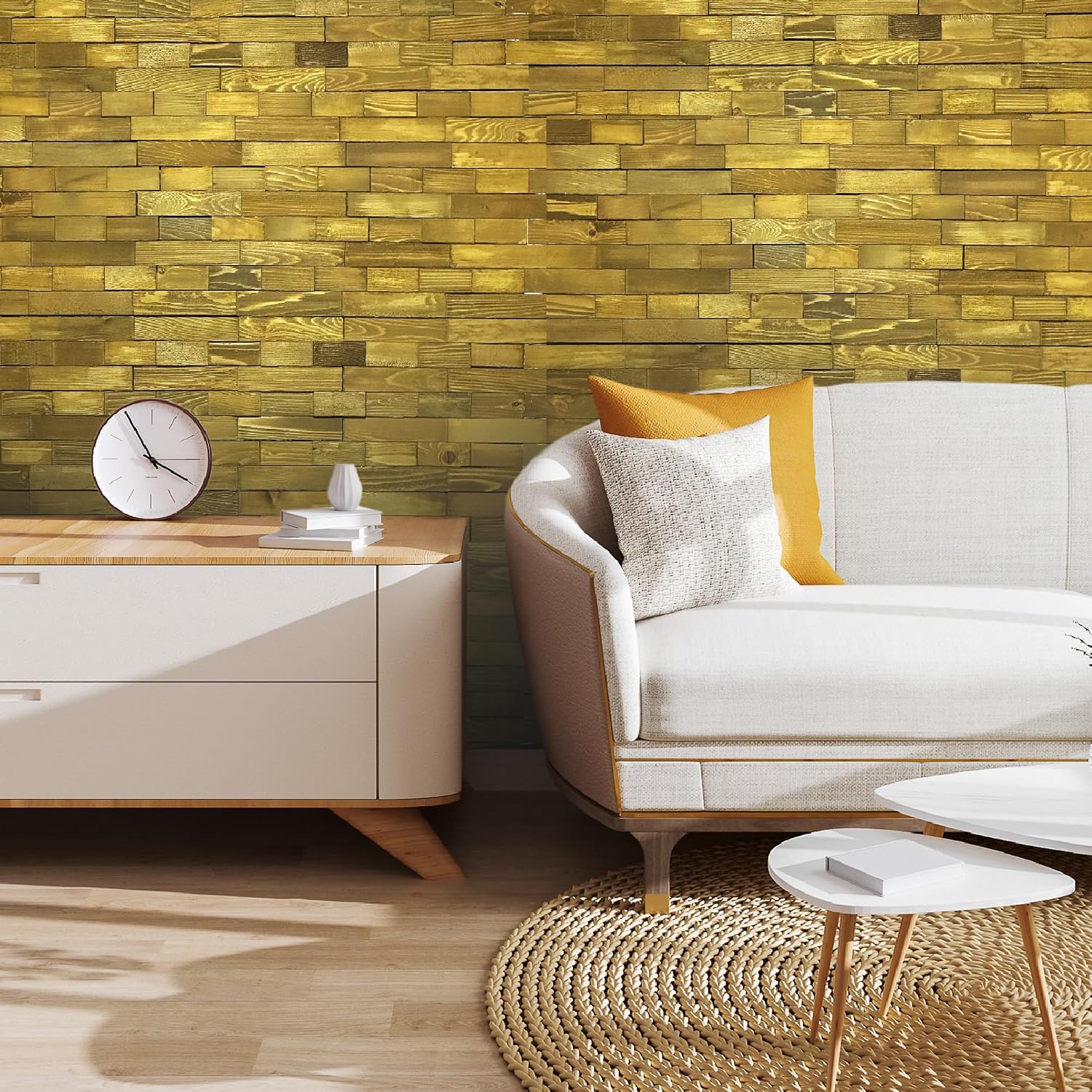 BoscoMondo Wooden Mosaic Wall Panel Tiles, Seamless Mixed Boards (Dark Oak)