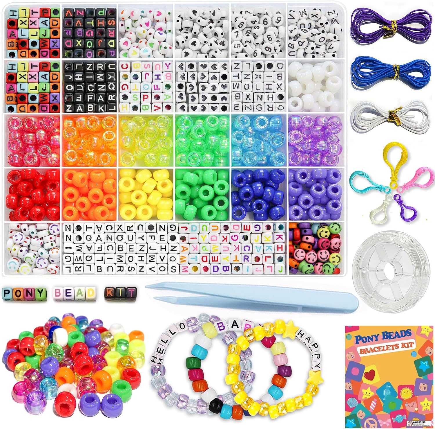 LIS HEGENSA 1300 Pcs DIY Childrens Crafts Beads Friendship Bracelet Kit, with Pony Beads Letter Beads and Bracelet Making Kit, Colorful Charms, Used for Custom Necklace Bracelets and Jewelry Decor
