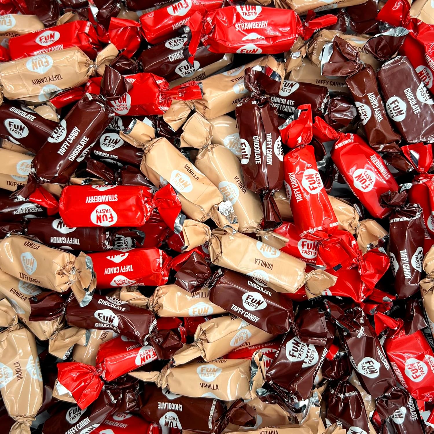 Neapolitan Taffies Candy Mix - 2 Pound Bulk Pack (150 Count) - Individually Wrapped Premium Assorted Caramels - Vanilla, Chocolate, Strawberry - Party Favors