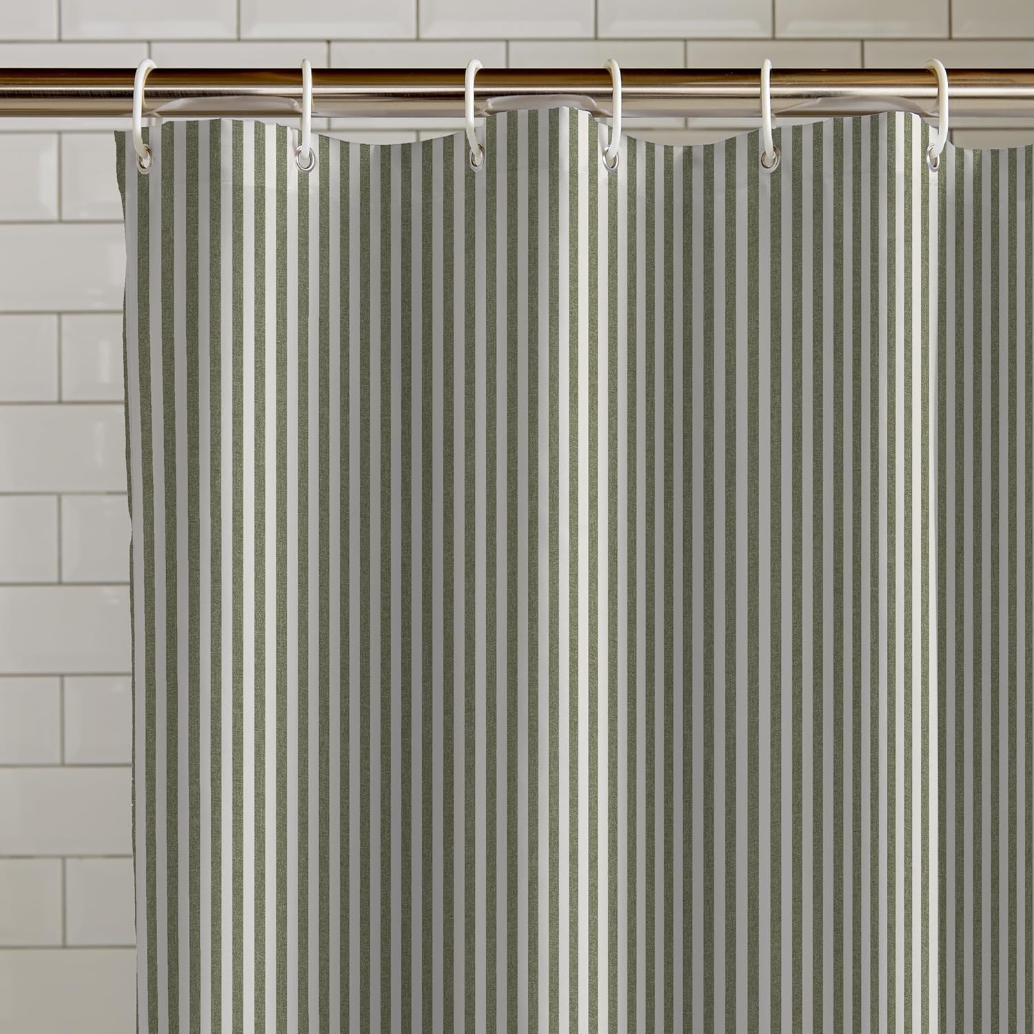 Catherine Lansfield Timeless Stripe 180x180cm Shower Curtain Green
