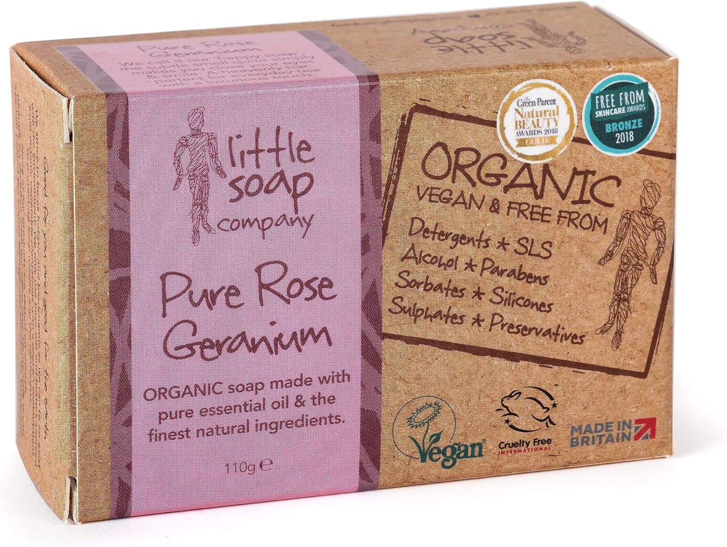 Little Soap Company Organic Soap Bar – Vegan, Cruelty Free, No SLS or Parabens, With Rose Geranium, Natural & Organic Body & Hand Soap (110g)