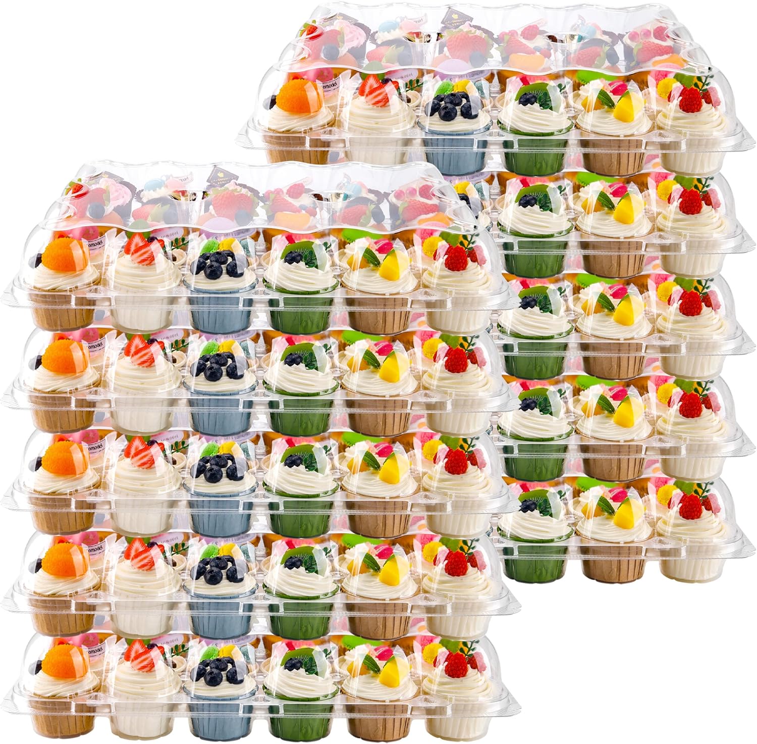 NPLUX 10 Pack 24 Count Cupcake Containers Clear Plastic Stackable Dome Lids