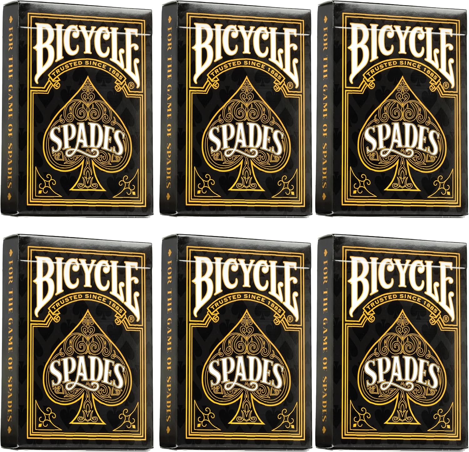 Bicycle Playing Cards 6 Deck Rider Back Black and Gold Spades Collector's Bundle | 6 Decks Playing Cards with Cards and Rules for The Game of Spades.