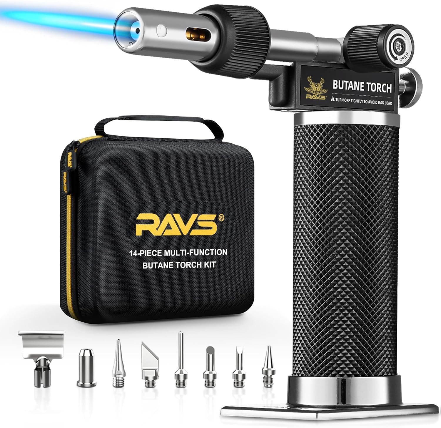 RAVS Butane Soldering Iron Kit, 14-Piece Multi-Function Butane Torch Kit
