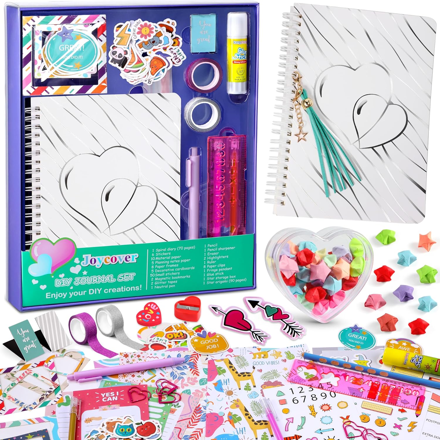 Joycover Journal Set for Girls Ages 8-12, Valentines Day Gifts for Kids Ages 8 9 10 11 12 13 14 Year Old, Journaling Scrapbook Kit and Diary Stationary Set for Tween Girls, DIY Crafts for Teen Girls