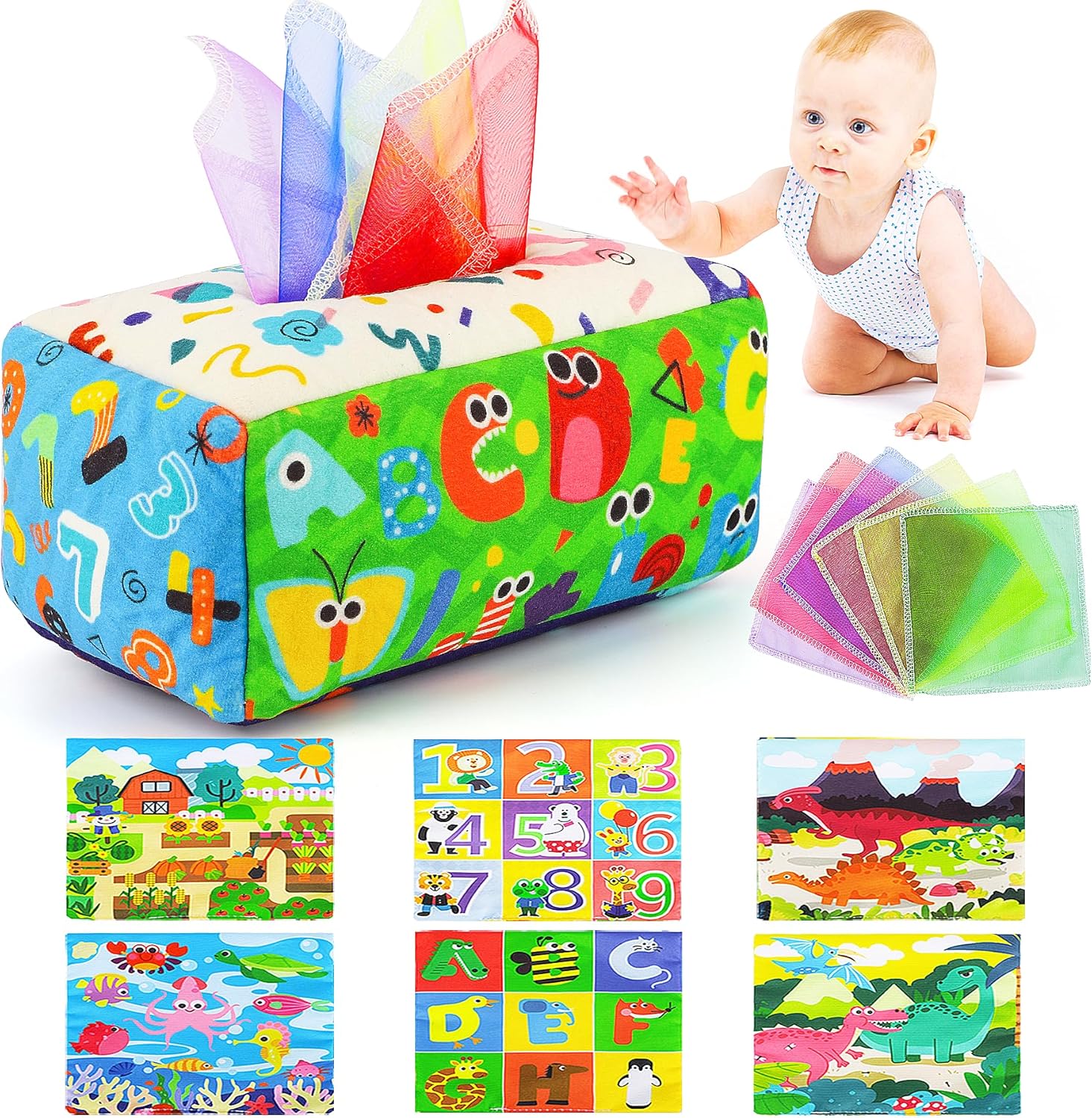 URMYWO Baby Toys 6 to12 Months, Baby Tissue Box Toy, Sensory Toys for Babies, Toys for 1 Year Old Boy Girl, Soft Crinkle for Infant Toddlers, Stocking Stuffers, Baby Boy Girl Gifts