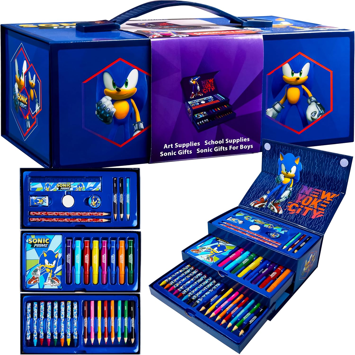 Get Trend Sonic the Hedgehog Arts & Crafts Set for Kids, 34 Pcs Colouring & Art Supplies, Crayons Pencils Notepad & Accessories, Stationary Supplies for Kids