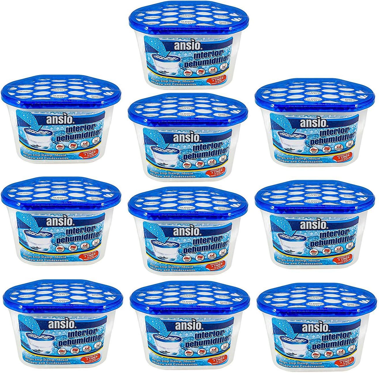 ANSIO Dehumidifier 500ml Pack of 10 Condensation Remover Moisture Absorber Dehumidifiers for Damp, Mould, Moisture in Home, Kitchen, Wardrobe, Bedroom