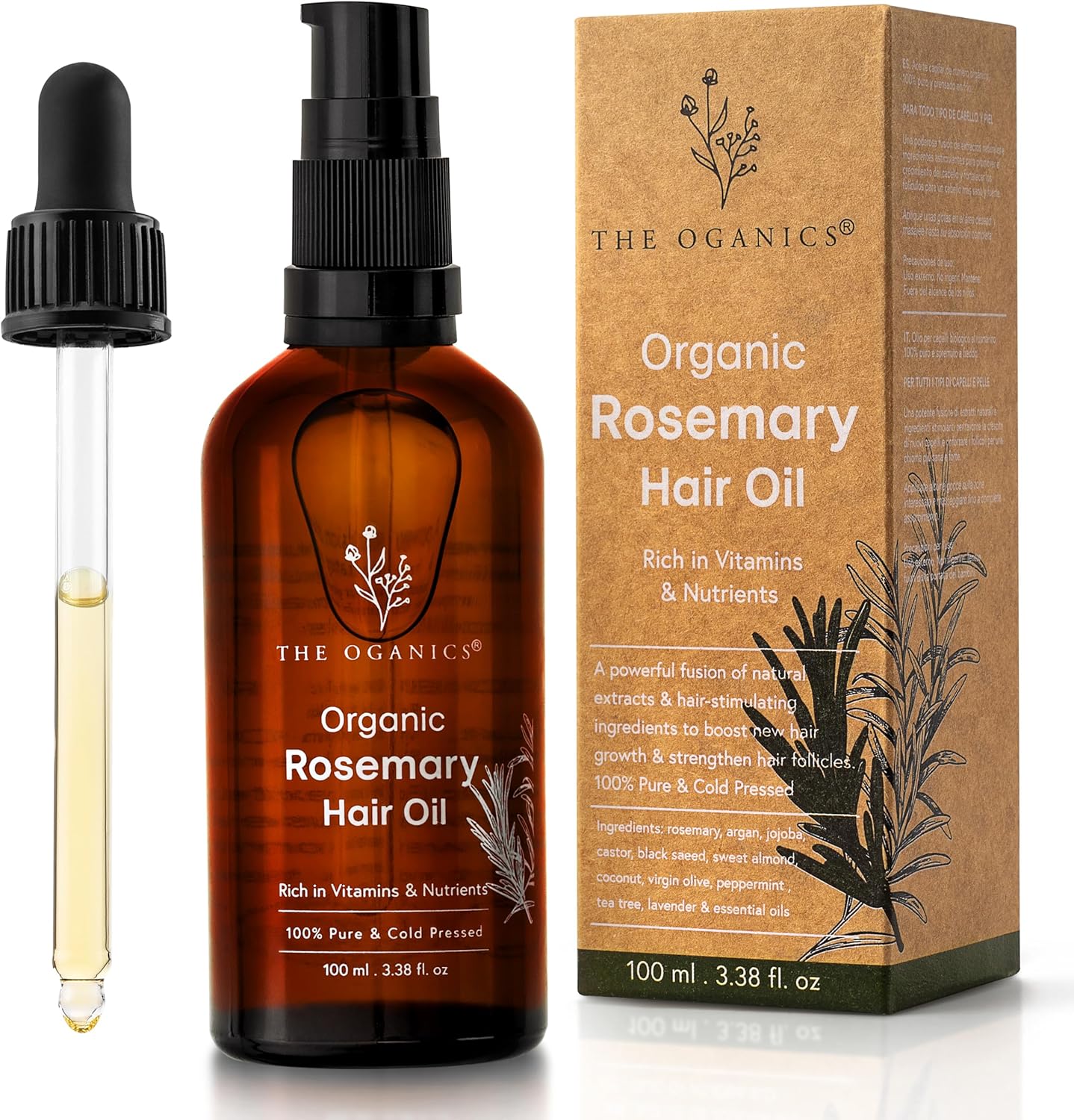 Rosemary Hair Growth Oil – With Castor, Argan, Jojoba, Coconut, Black Seed, Mint & Lavender – Natural Thickening & Hair Loss Treatment – Vitamin-Rich Nourishing Mask
