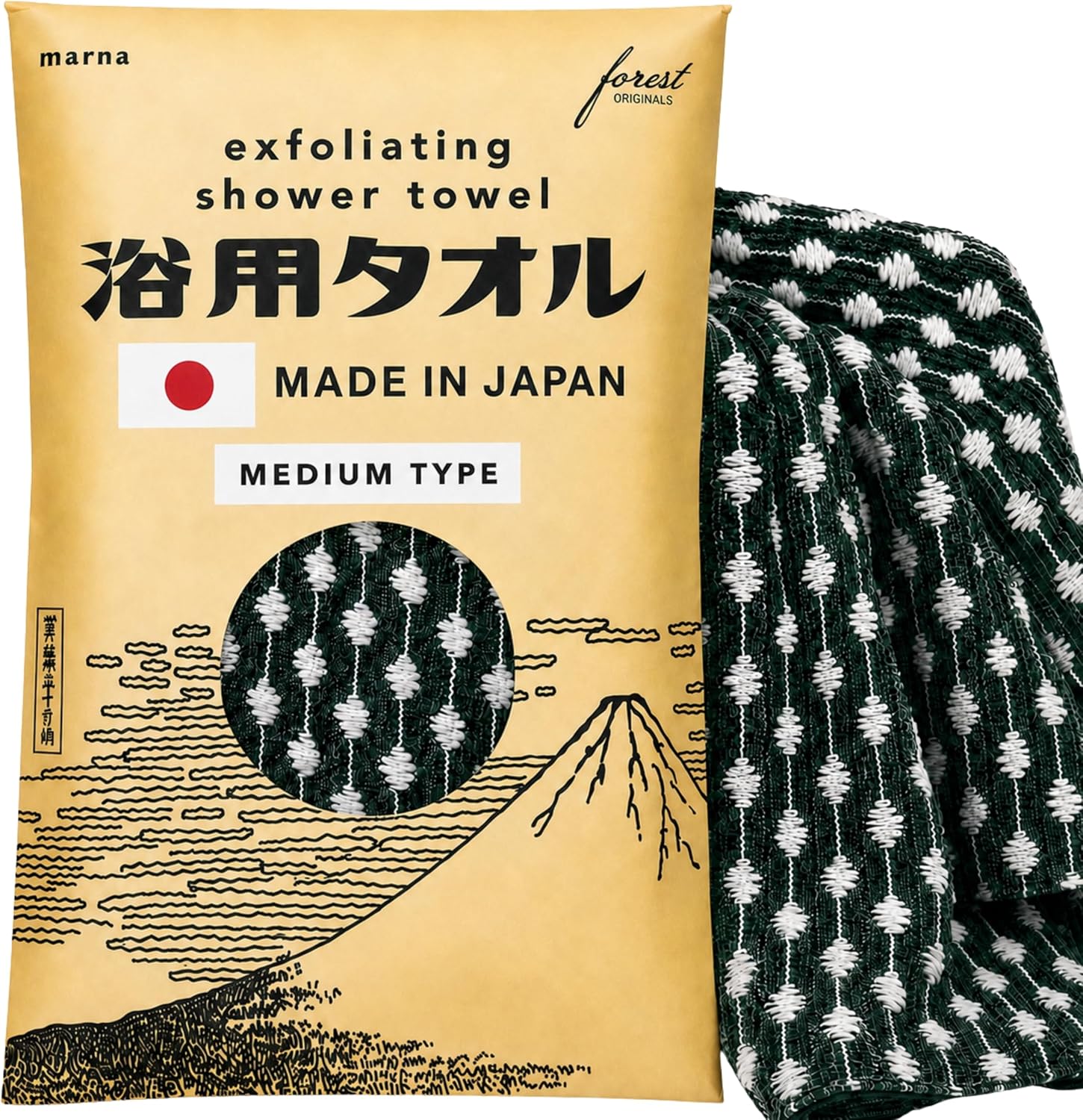 forest Originals Marna Japanese exfoliating washcloth (10.6 x 39.4 in / 27 x 100 cm), exfoliating Shower Towel, Scrub Cloth, Balanced Deep-Cleansing Scrub, Fast-Drying Durable Nylon, Made in Japan