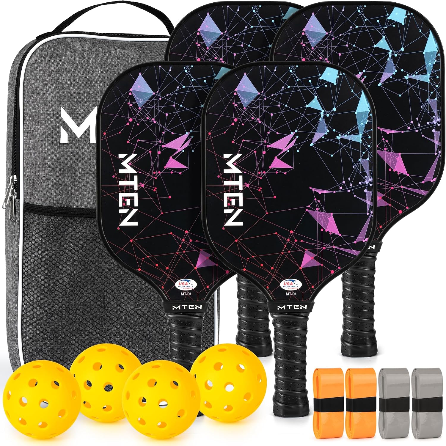 MTEN Pickleball Paddles Set of 2/4/1, USAPA Approved Fiberglass Rackets