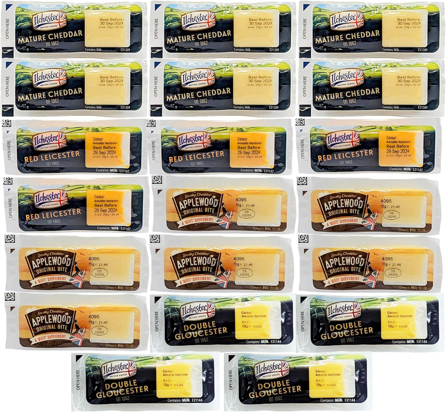 Assorted Mini Selection for Cheese Board - Pack of 2 x 10 Individually Wrapped 4 Different Flavour Cheese Portions Great with Chutney or Jam for Lunch Box, Cheese Gift Set, Hampers for Men or Birthday
