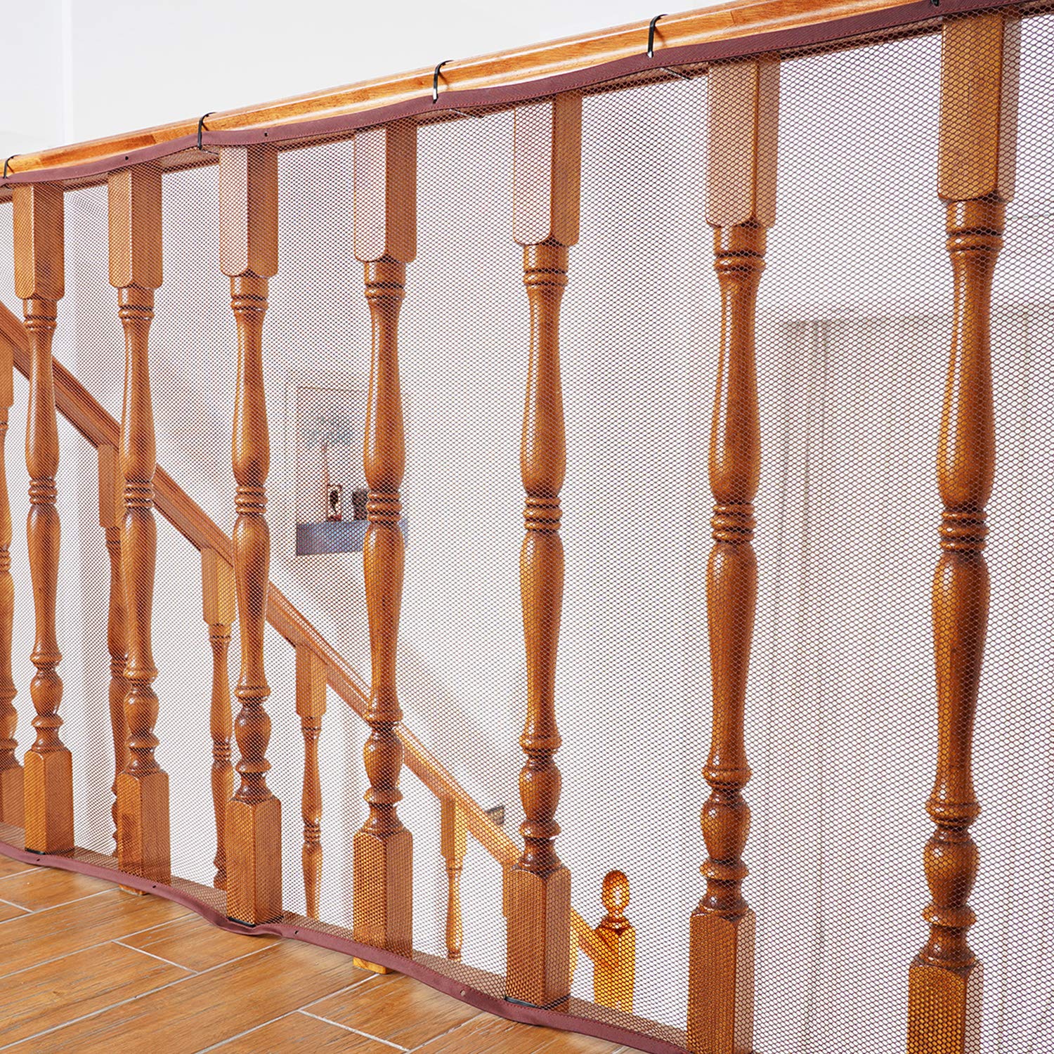 Banister Guard for Baby - 15ft x 3ft, Child Safety Net, Rail Balcony Banister Stair Mesh for Kids, Toys, Pets - Dark Brown…