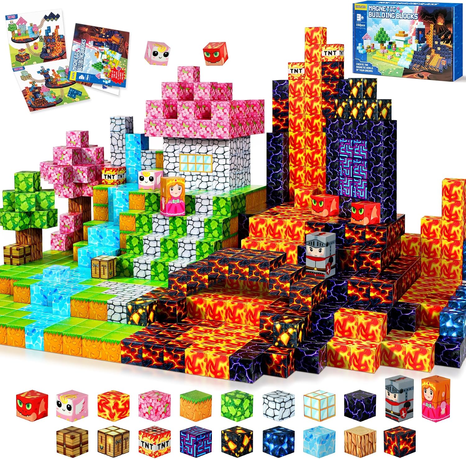 COOLJOYA Magnetic Blocks-150 PCS Magnetic Building Blocks, Construction Toys for Montessori Birthday Gifts, STEM Sensory Toys for Boys Girls Age 3 4 5 6 7 8 9 10 Stowable