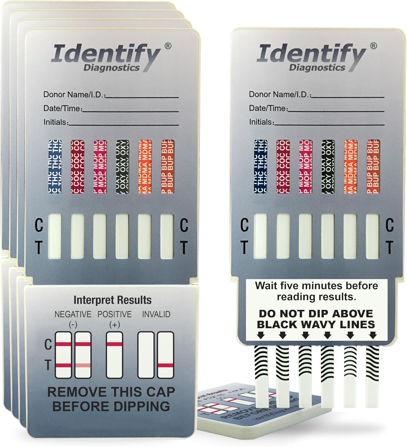 25 Pack Identify Diagnostics 12 Panel Drug Test Dip - Testing Instantly for 12 Different Drugs THC50, COC, MOP, OXY, MDMA, BUP, AMP, BAR, BZO, MET, MTD, PCP ID-CP12-DIP (25)