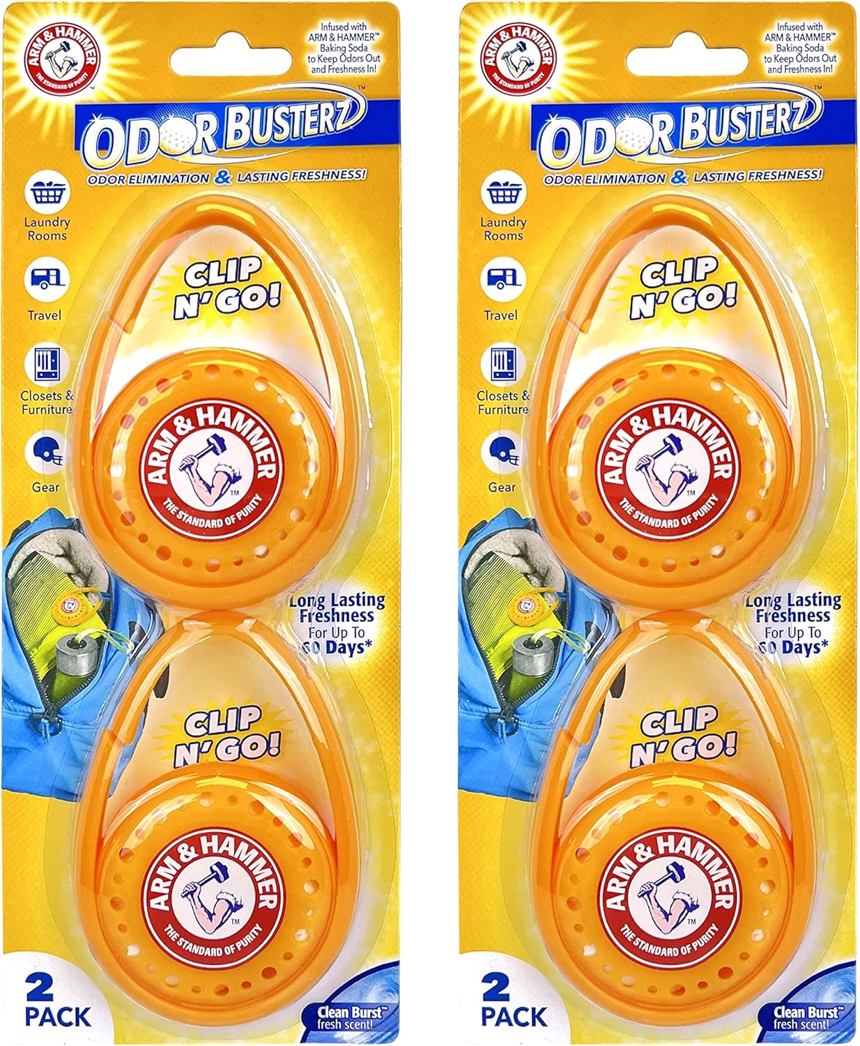 Arm & Hammer Odor Busterz - Clip N Go, 4 Count Deodorizer Pack