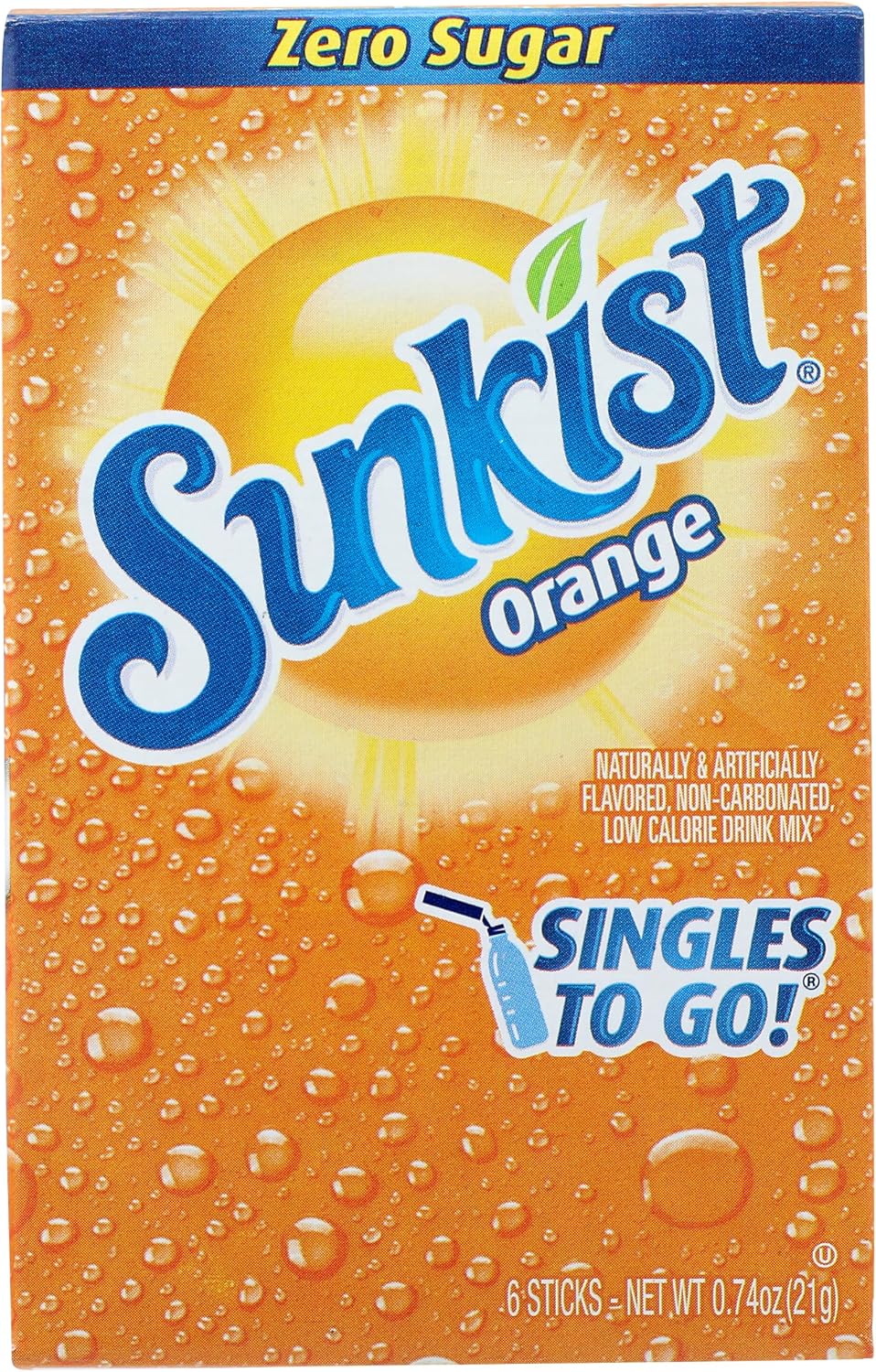 Sunkist, Powdered Drink Mix Sticks Zero Sugar Singles to Go Orange 6 Count, 0.74 Ounce