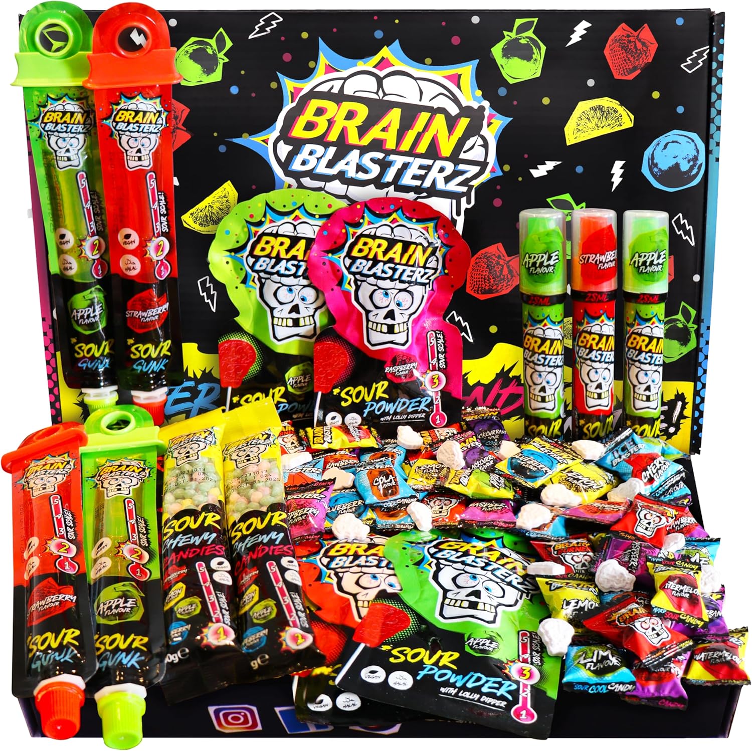 Brain Blasterz MEGA Sour Sweets Gift Box – Extreme Sour Candy Collection, 27pcs, Halal & Vegan Treats, Special Edition, Fun Gift for Mother’s Day, Birthdays & More