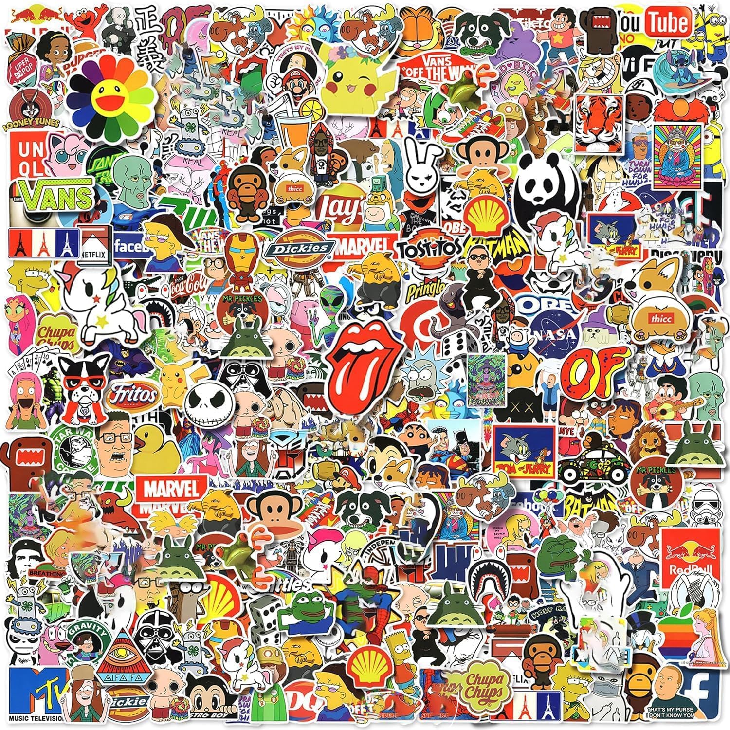 300pcs Cool Stickers for Adults, Brand Stickers for Water Bottles, Waterproof Vinyl Stickers Pack for Laptop, Skateboard, Luggage