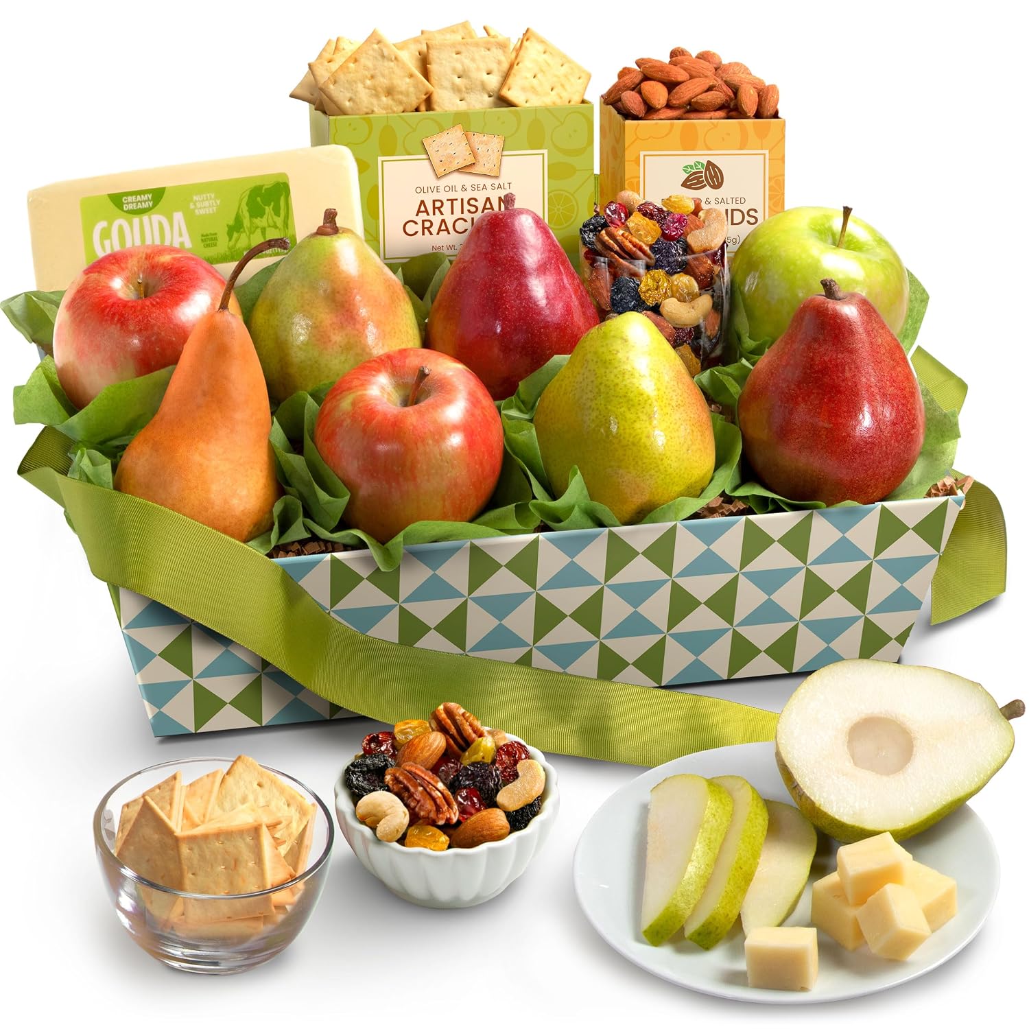 A Gift Inside Classic Fresh Fruit Basket Gift with Crackers, Cheese and Nuts for Holiday, Thank You, Birthday, Get Well, Anniversary, Corporate