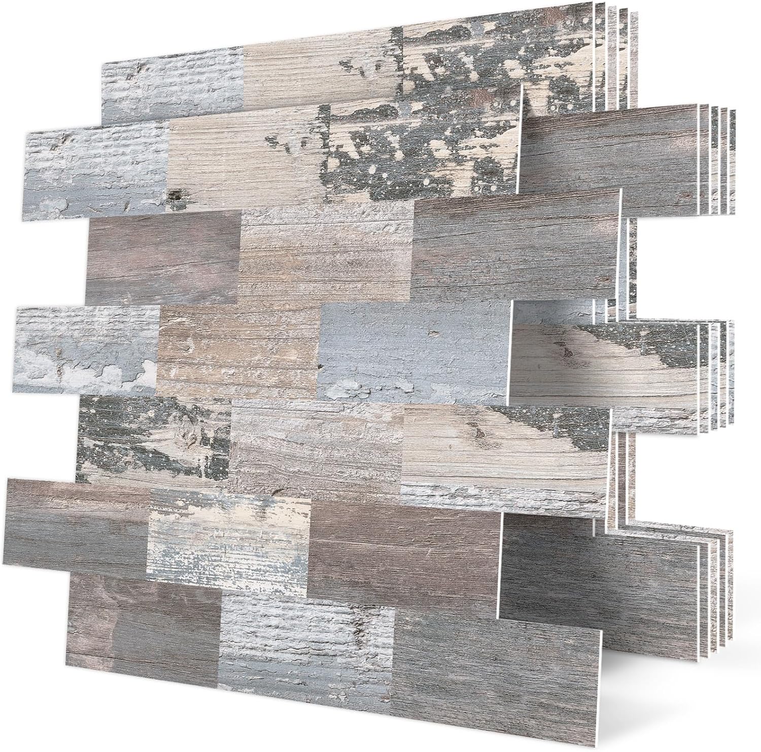 DEWOO 20-PCS Peel and Stick on Tiles Self Adhesive Wall Tile for Kitchen Splashback Sticky Wood Effect PVC Panels (13.5" x 11.4")