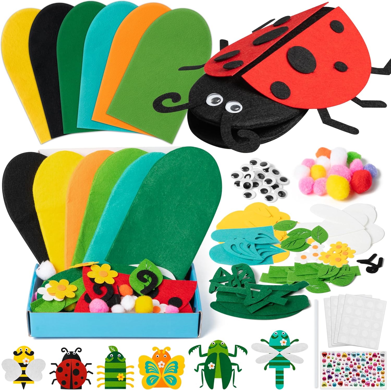 WATINC 6Pcs Hand Puppet Making Kit, Art Craft Felt Sock Puppet Toys, Creative DIY Make Your Own Pompoms Wiggle Googly Eyes Storytelling Role Play Party Supplies Gift for Girls Boys (Insect)