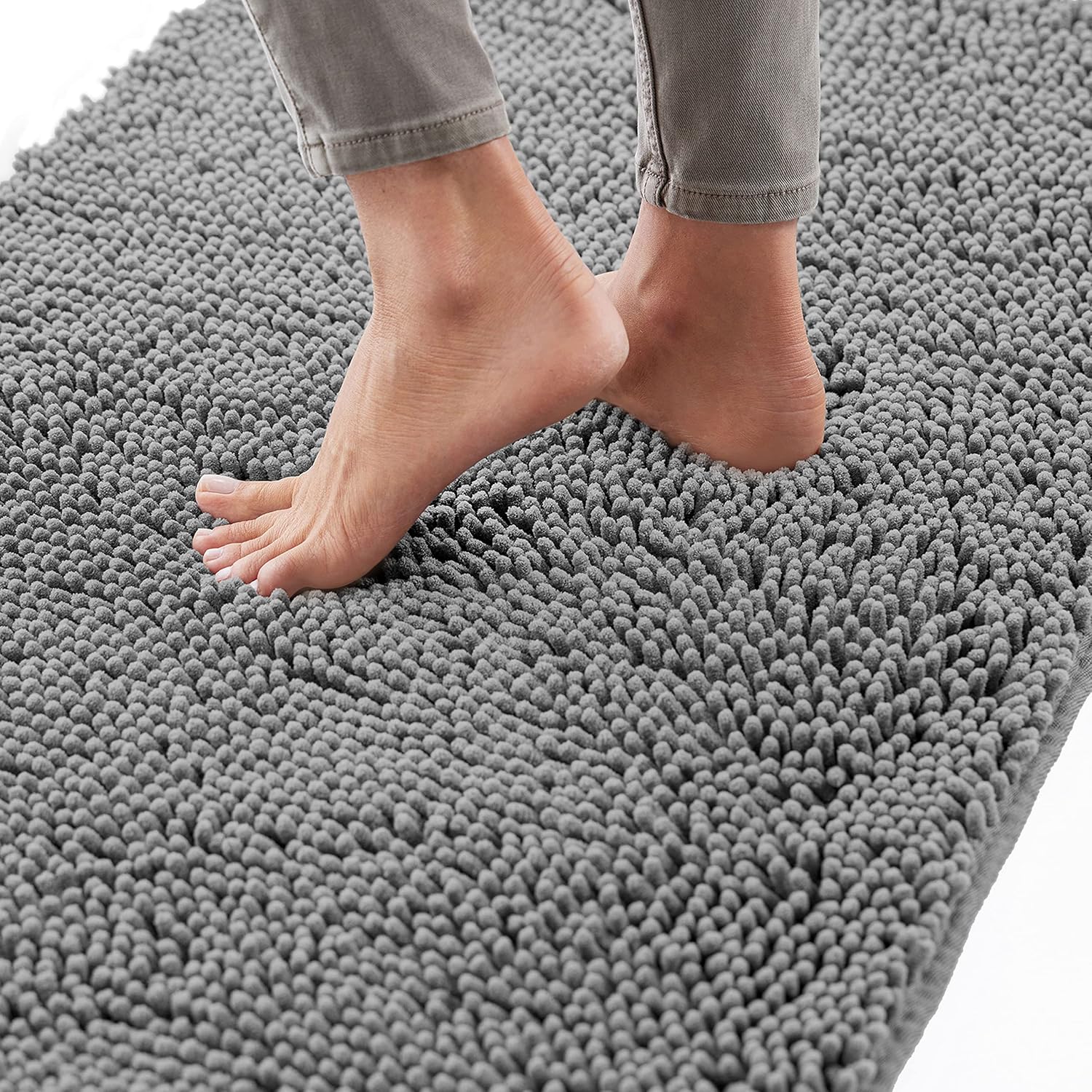 Gorilla Grip Bath Rug Mat 30x20, Thick Soft Absorbent Chenille, Rubber Backing Quick Dry Microfiber Mats, Machine Washable Rugs for Shower Floor, Bathroom Runner Bathmat Accessories Decor, Grey