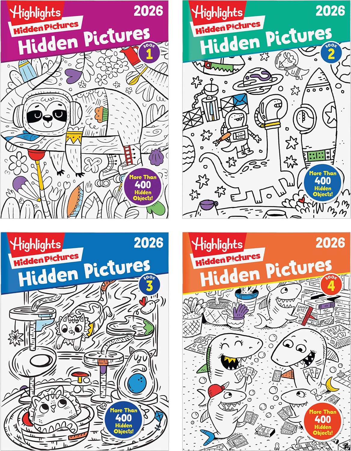 Highlights Hidden Pictures 2026 Activity Books for Kids Ages 6 and Up, 4 Puzzle Books Packed with Hidden Object Fun, Coloring Pages, and Seek and Find Fun