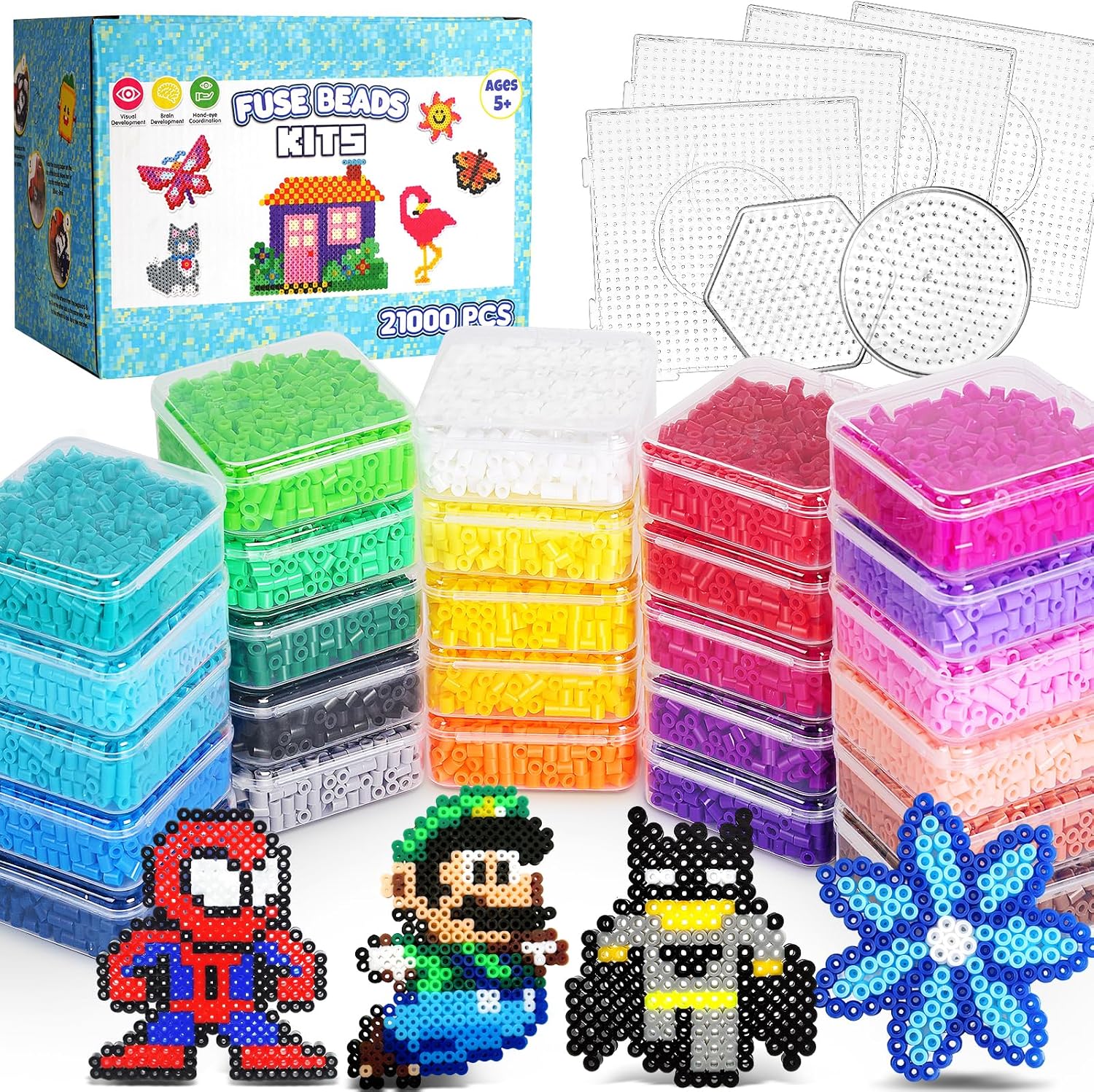FUNZBO 21000 5mm Fuse Beads Kit - 26 Colors Individual Pack, Homeschool Arts and Crafts Supplies for Kids, Toys Set, Art Decorations for Room, Toys Gifts for Girls and Boys Age 5+