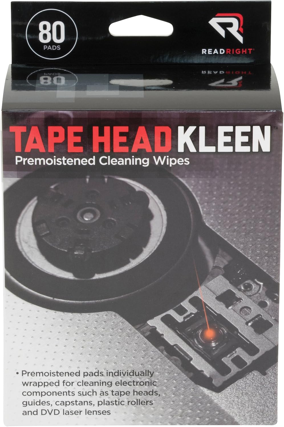 Read Right Tape Head Kleen Cleaning Pads, 80 Pads per Box (RR1301)