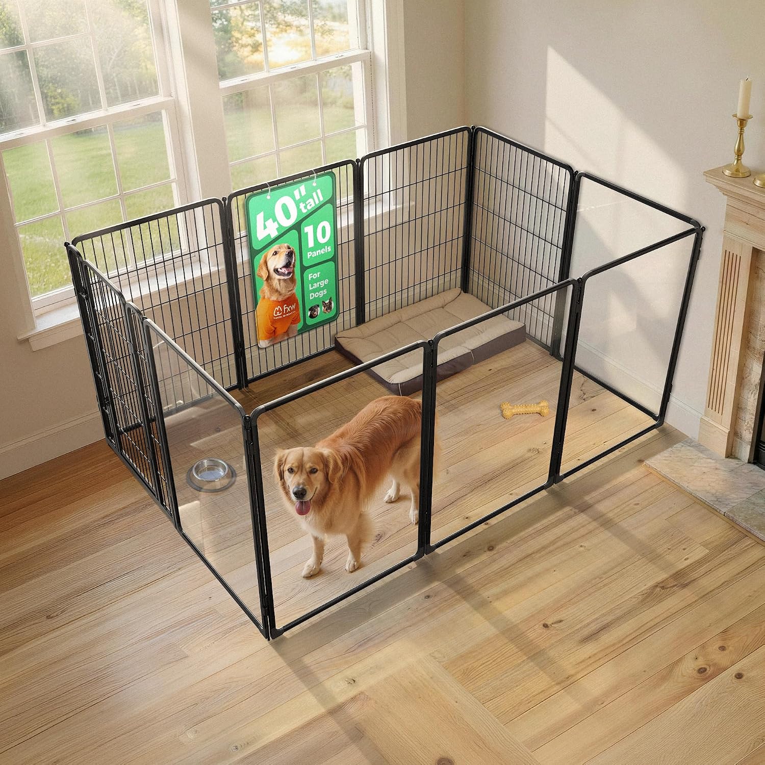 FXW AuraSpace Pro Acrylic & Wire Mesh Indoor Dog Playpen, 40" H, 10 Panels
