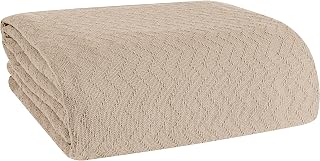 BELIZZI Home 100% Cotton Bed Blanket, Breathable Thermal Blanket Twin Size, Soft Chevron Thermal Blanket 60"x90", Cotton Bed Blanket, Perfect for Layering Any Bed for All Season, Beige