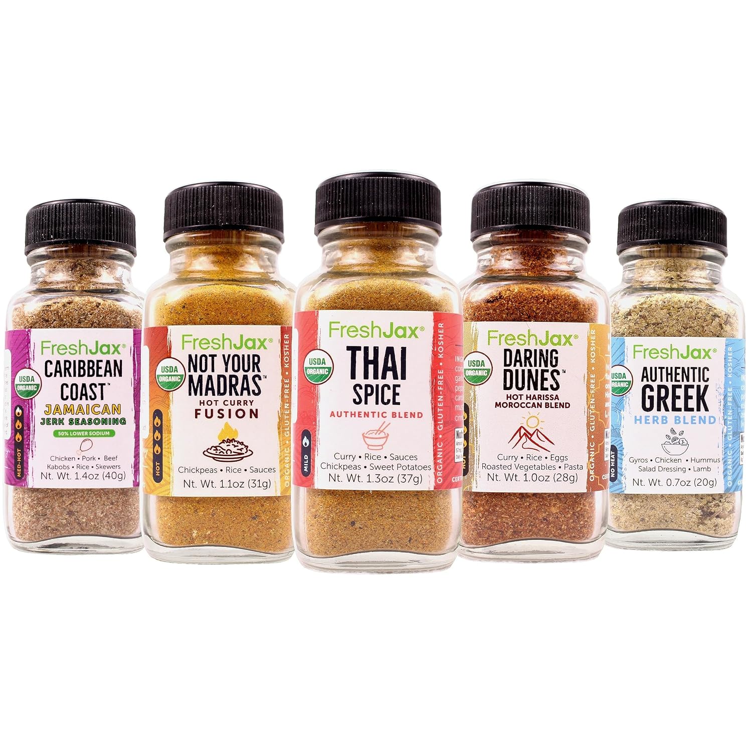 Freshjax International Spices Gift Set | 5 Sampler Sized Organic Spices and Seasonings | World of Flavors Seasoning Gift Set | Grilling Christmas Gifts for Men Packed in a Giftable Box