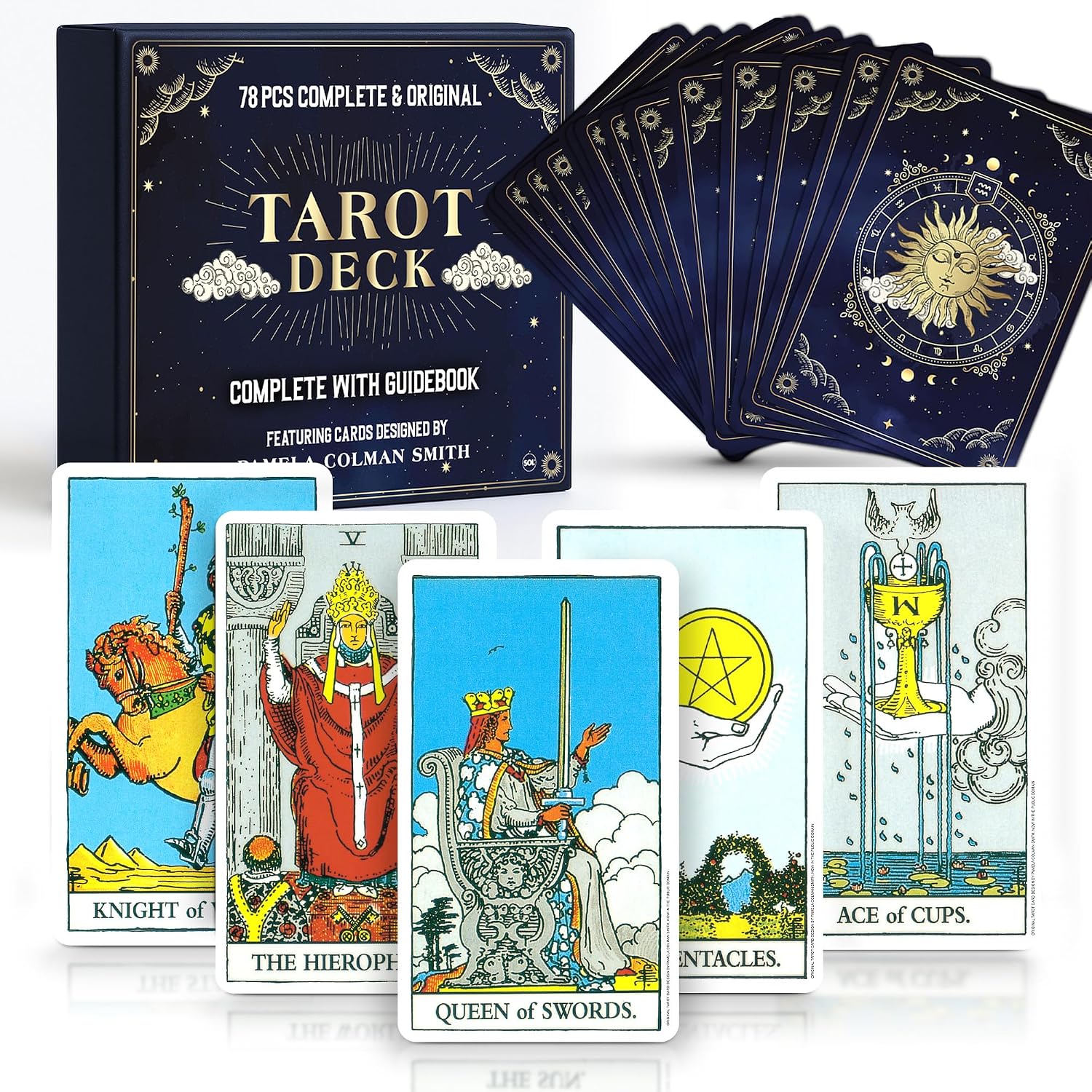 SOL 78pcs Complete Original Tarot Card Deck and Guide Book, For Beginners Set or Experienced Users, Vintage-style with Meanings on Them, Great for Spiritual Readings, Divination and Fortune-Telling