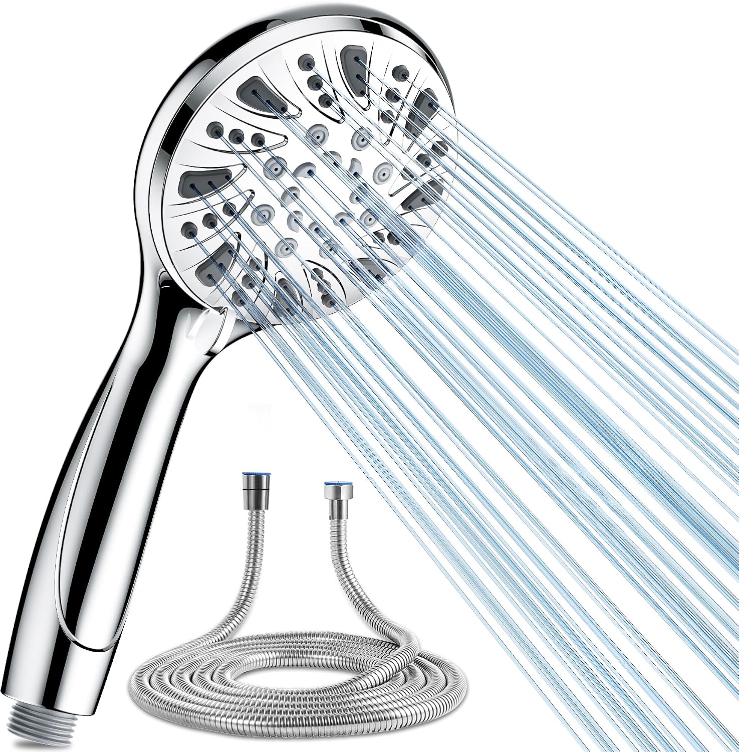 Magichome Shower Head and Hose 1.5m, High Pressure Powerful Chrome Shower Head with 5 Modes, Universal Handheld Showerhead for Low Water Pressure