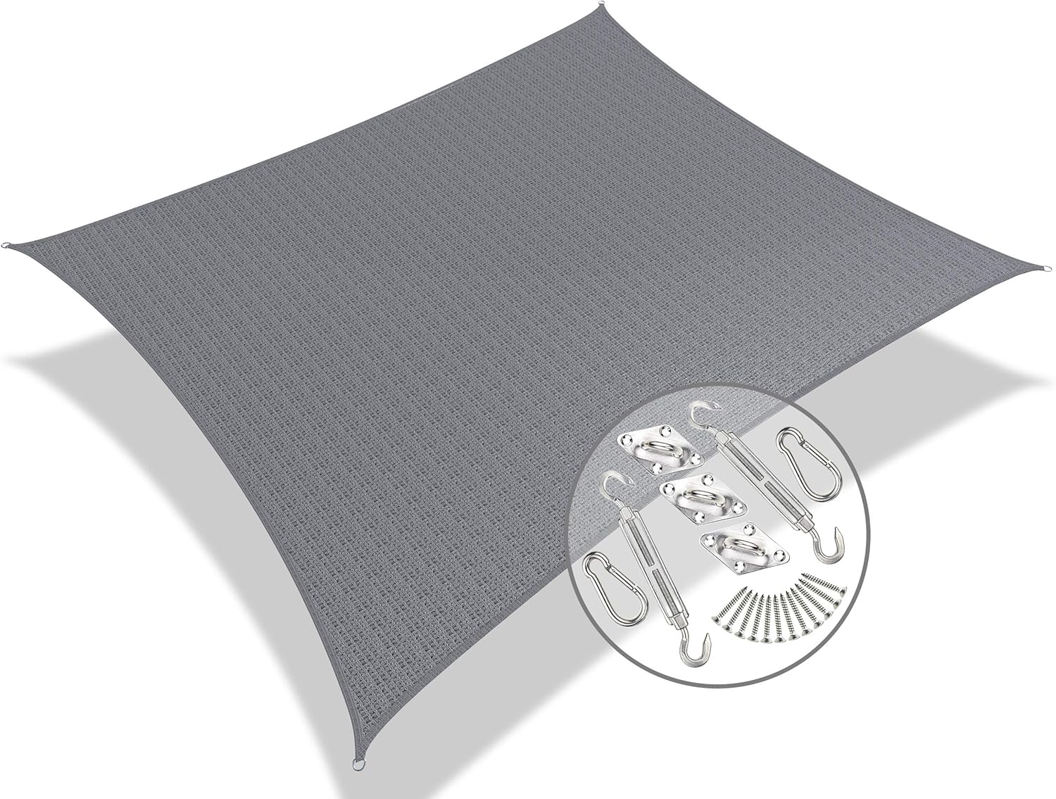 VOUNOT Sun Shade Sail Rectangle 3m x 2.5m with Fixing Kit, 95% UV Block Breathable HDPE Awning, Sunscreen Canopy for Outdoor Garden Patio Lawn, Grey