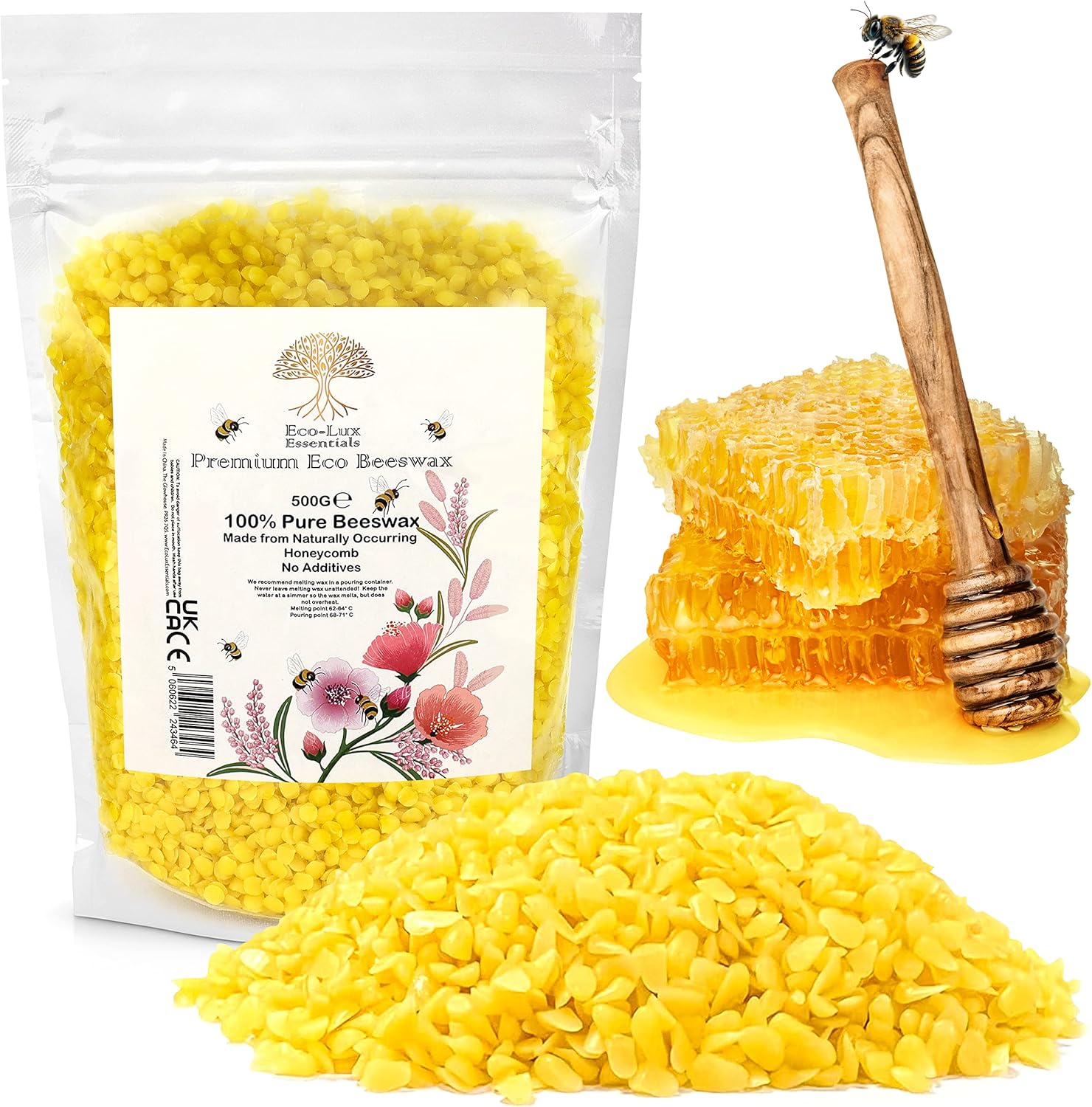 Beeswax Pellets 1.1LB 100% Pure and Natural Triple Filtered for Skin, Face, Body and Hair Care DIY Creams, Lotions, Lip Balm and Soap Making Candles (Yellow)
