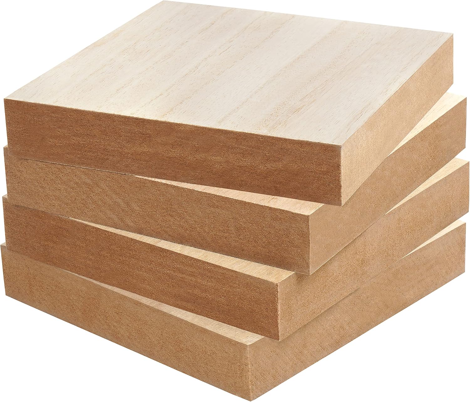 Belle Vous Unfinished Wood Square Blocks (4 Pack) - L15 x W15 x H2.5cm / 6 x 6 x 1 Inches - Natural Blank Thick Wooden Craft Squares - Boards for Home Decoration, DIY Art & Crafts, Painting & Burning