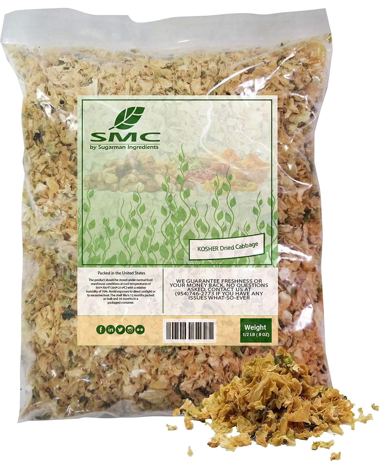 Dried Cabbage 0.5 Pound Bulk-Heat Sealed in a Poly Bag-Dehydrated Dried Vegetables
