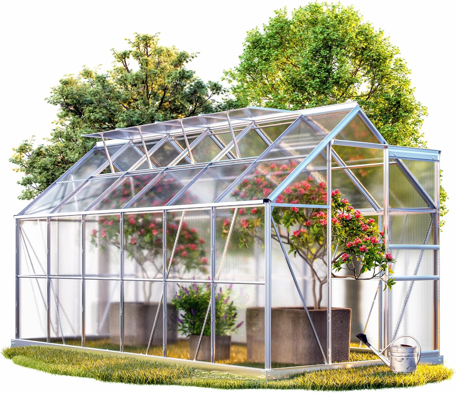 GARDEBRUK® 6 x 12ft 'Sunlight' Polycarbonate Greenhouse | Large Walk Green House with Slide Door and 4 Windows | Garden Plants Grow Nursery with Aluminium Frame