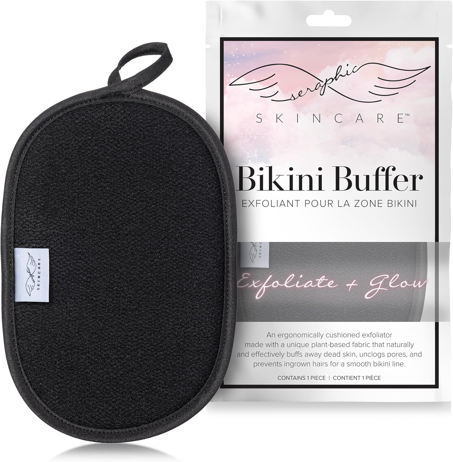 Seraphic Skincare Bikini Buffer – 100% Vegan Viscose Scrub Mitt For Women – Gently Exfoliates Dead Skin – Ingrown Hair & Razor Bumps Treatment on Bikini Area – Natural & Effective Exfoliation
