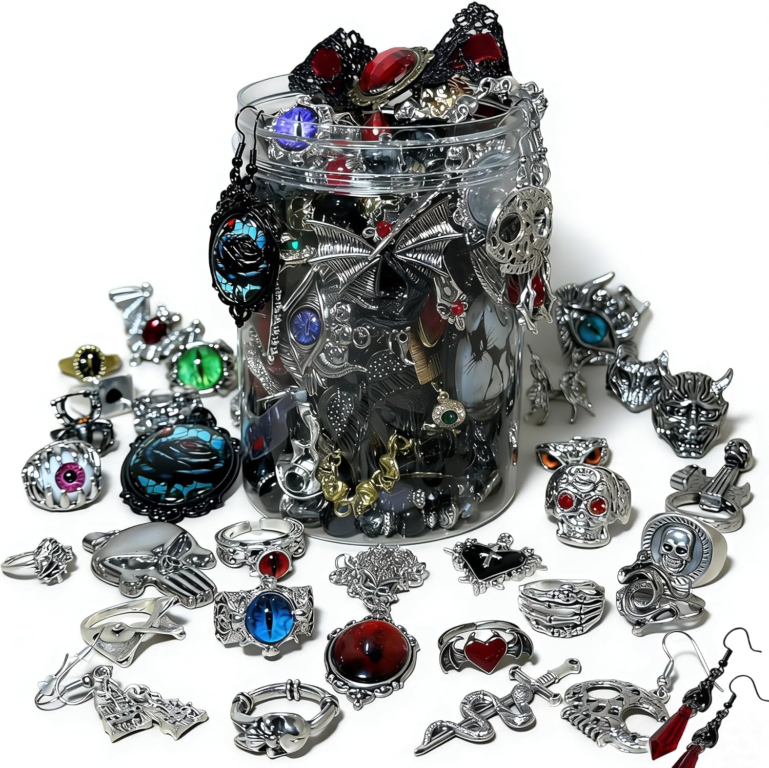 Mystery Jewelry Jar for Women, Gothic Witchy Jewelry Gift Set(Goth Boho Mixed Punk Everyday Necklaces,Earrings, Rings,Bracelets/Bangles),Valentines Day Gifts,Unique Alternative Fashion Romantic Present for Her
